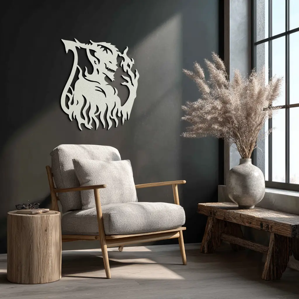 Flame Demon Silhouette Metal Wall Art – Fiery Devil Design for Bold Interiors- KAF690 by Enova Art