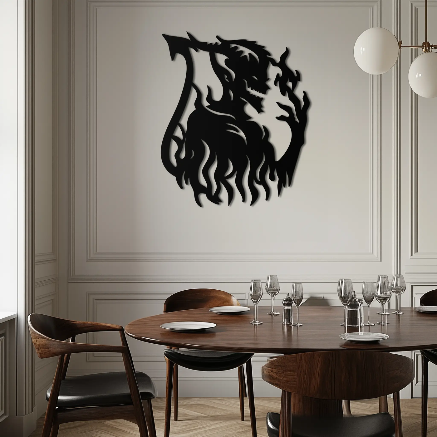 Flame Demon Silhouette Metal Wall Art – Fiery Devil Design for Bold Interiors- KAF690 by Enova Art