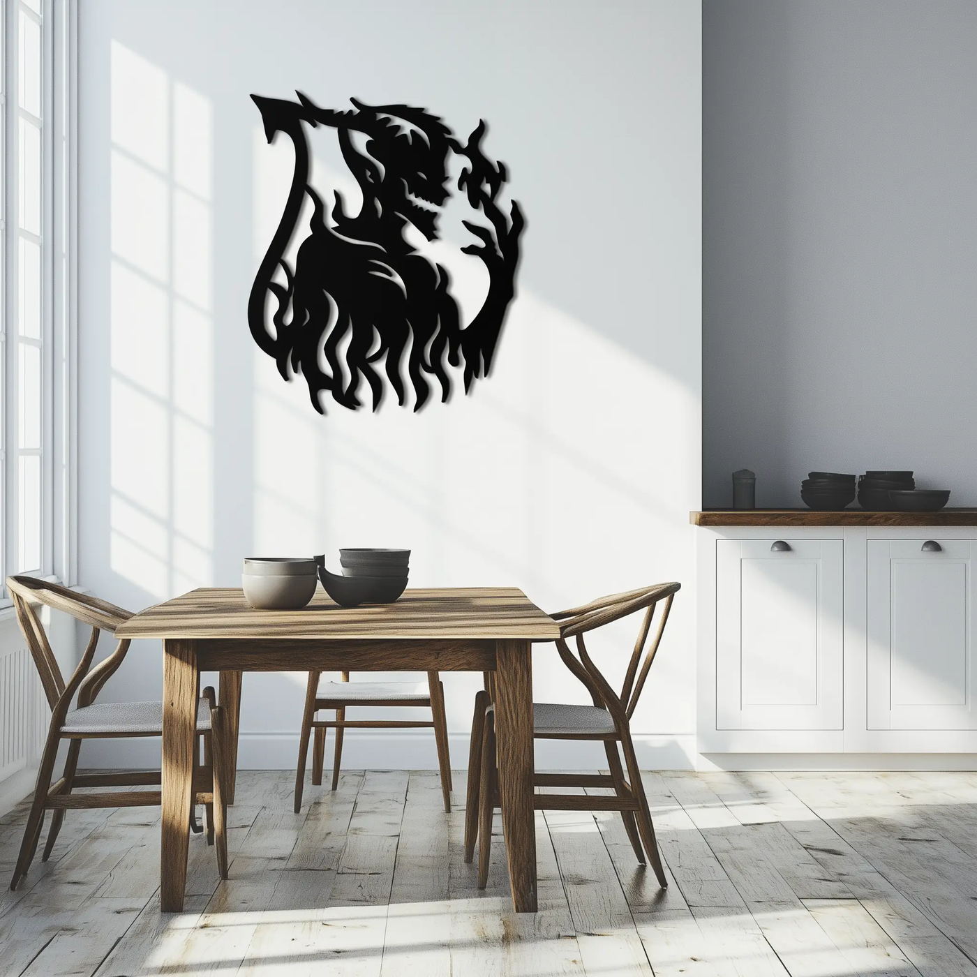 Flame Demon Silhouette Metal Wall Art – Fiery Devil Design for Bold Interiors- KAF690 by Enova Art