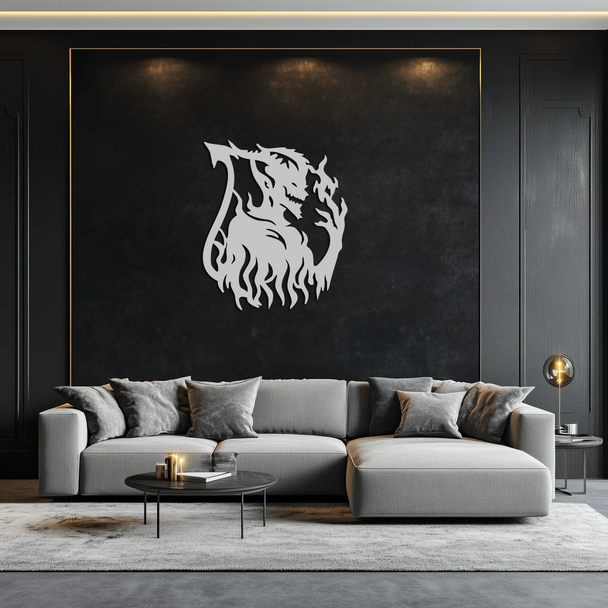 Flame Demon Silhouette Metal Wall Art – Fiery Devil Design for Bold Interiors- KAF690 by Enova Art