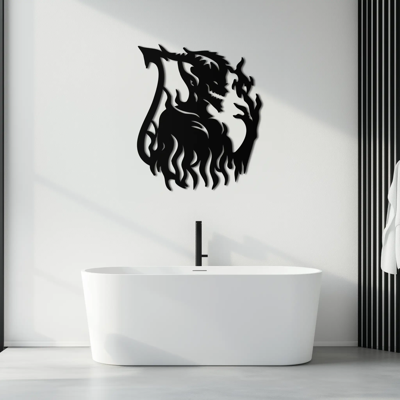 Flame Demon Silhouette Metal Wall Art – Fiery Devil Design for Bold Interiors- KAF690 by Enova Art