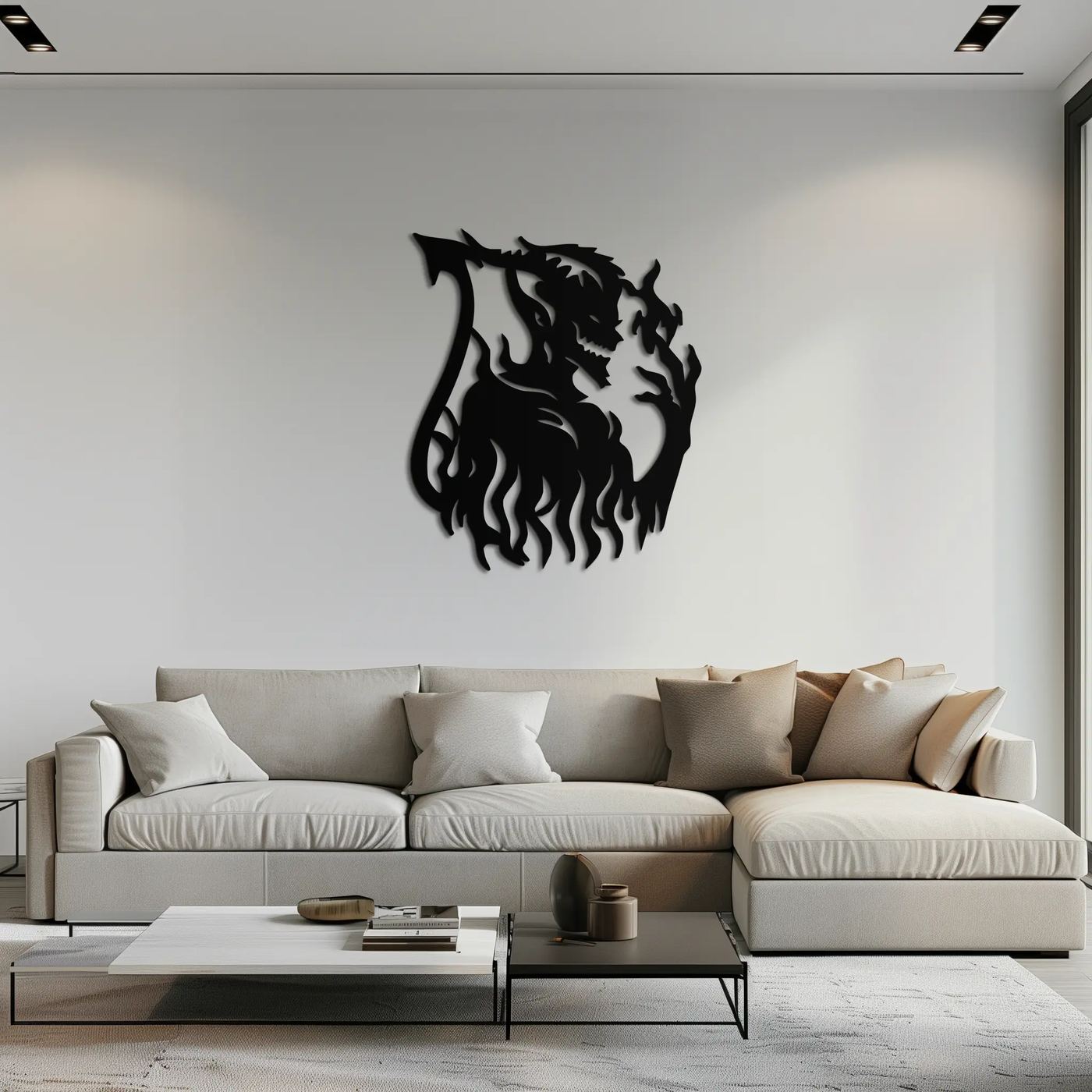Flame Demon Silhouette Metal Wall Art – Fiery Devil Design for Bold Interiors- KAF690 by Enova Art