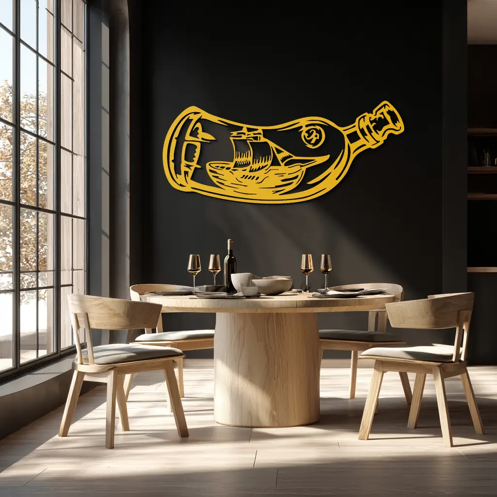 Ship in a Bottle Metal Wall Art – Nautical Silhouette Design for Sea Lovers- KAF691 by Enova Art