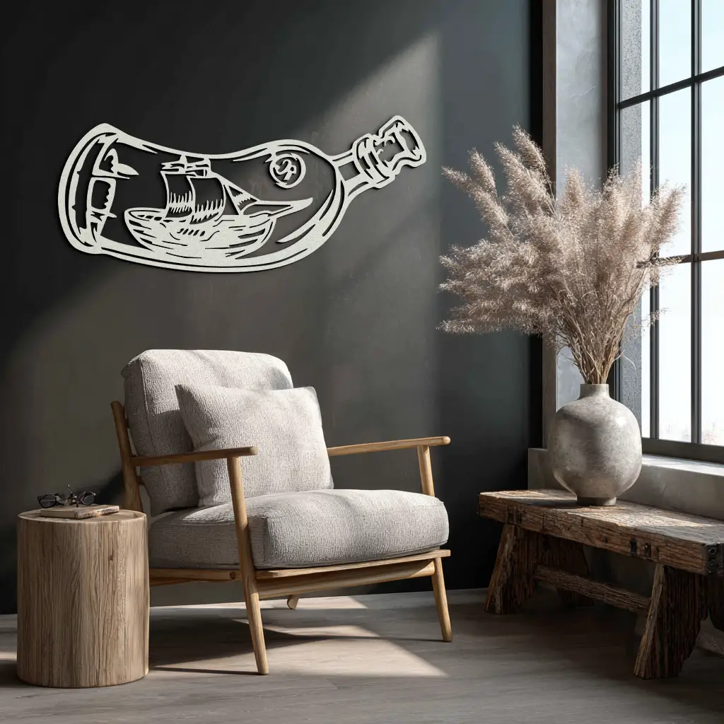 Ship in a Bottle Metal Wall Art – Nautical Silhouette Design for Sea Lovers- KAF691 by Enova Art