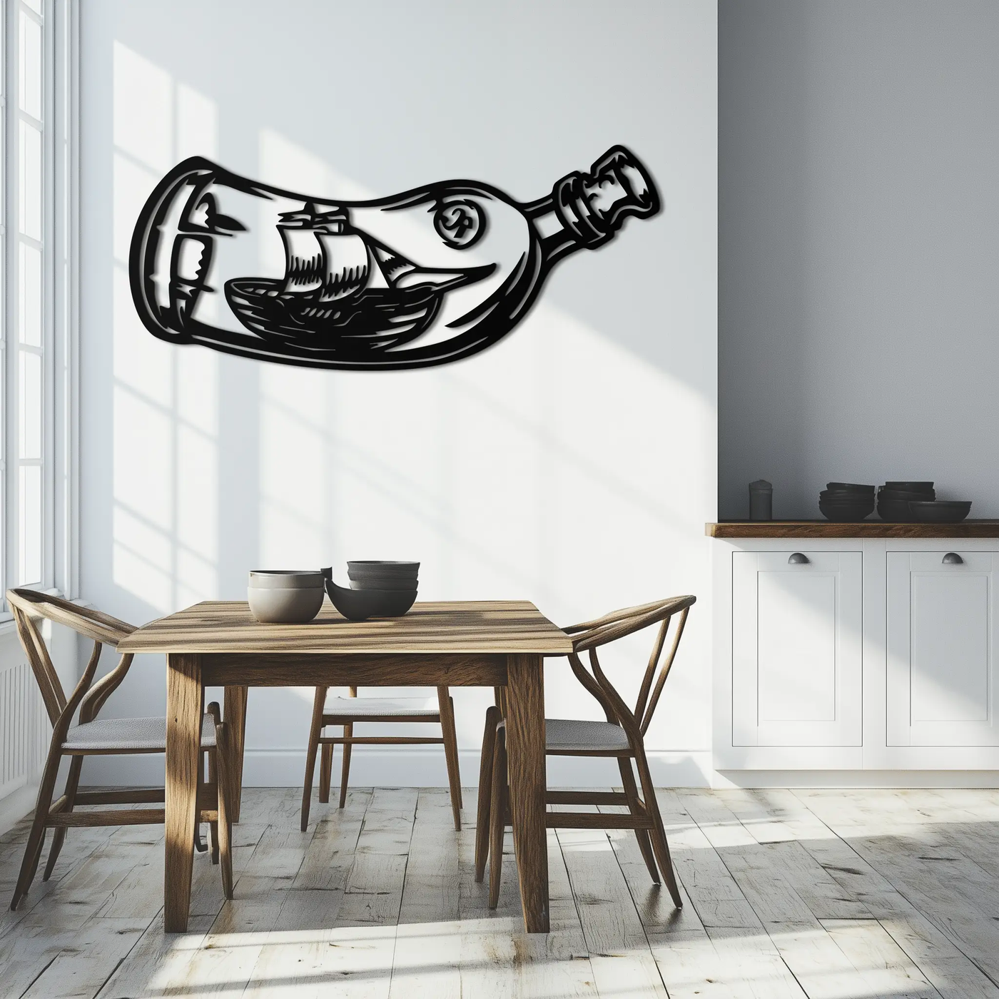 Ship in a Bottle Metal Wall Art – Nautical Silhouette Design for Sea Lovers- KAF691 by Enova Art