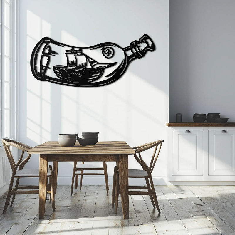 Ship in a Bottle Metal Wall Art – Nautical Silhouette Design for Sea Lovers- KAF691 by Enova Art