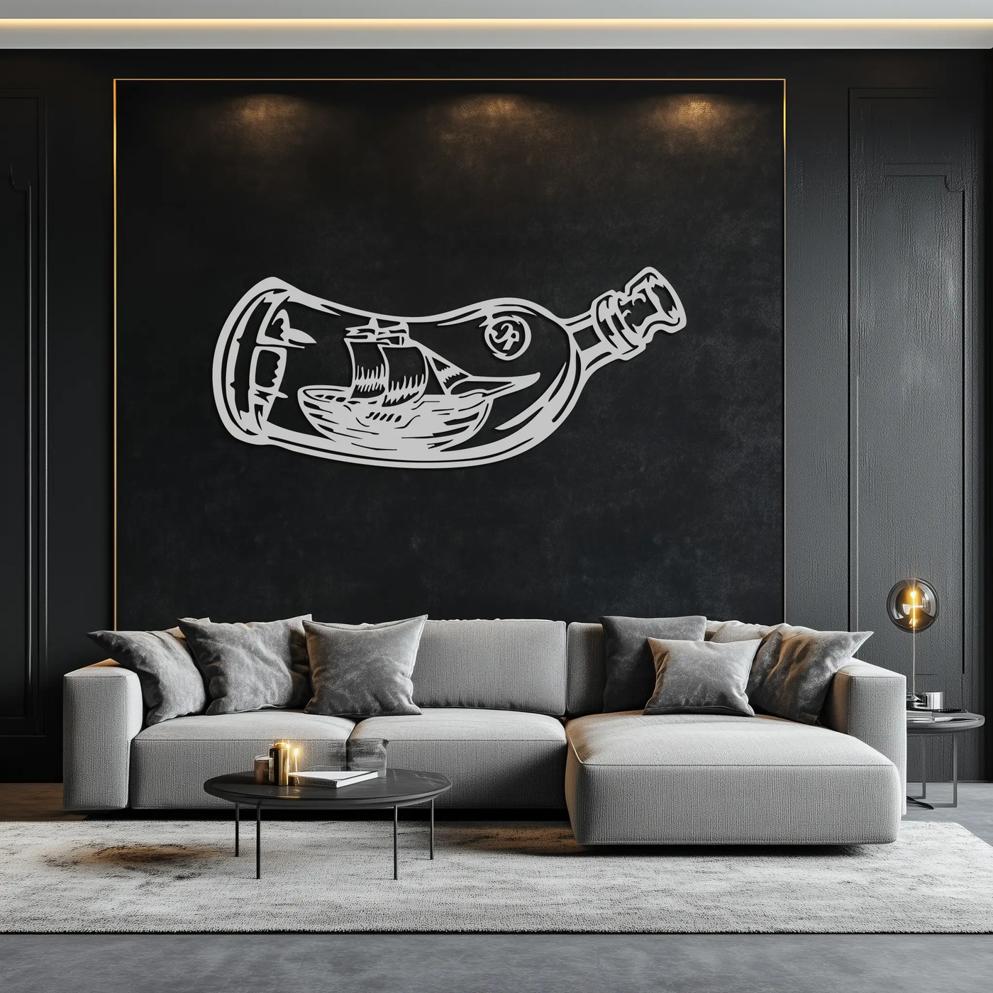 Ship in a Bottle Metal Wall Art – Nautical Silhouette Design for Sea Lovers- KAF691 by Enova Art