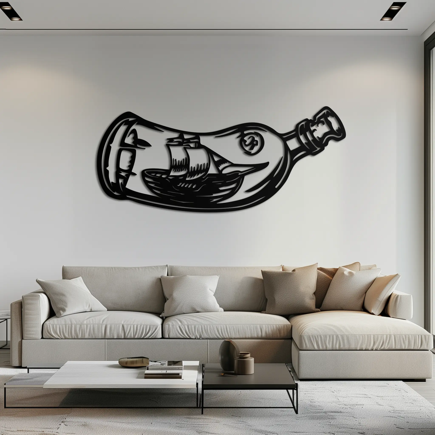 Ship in a Bottle Metal Wall Art – Nautical Silhouette Design for Sea Lovers- KAF691 by Enova Art