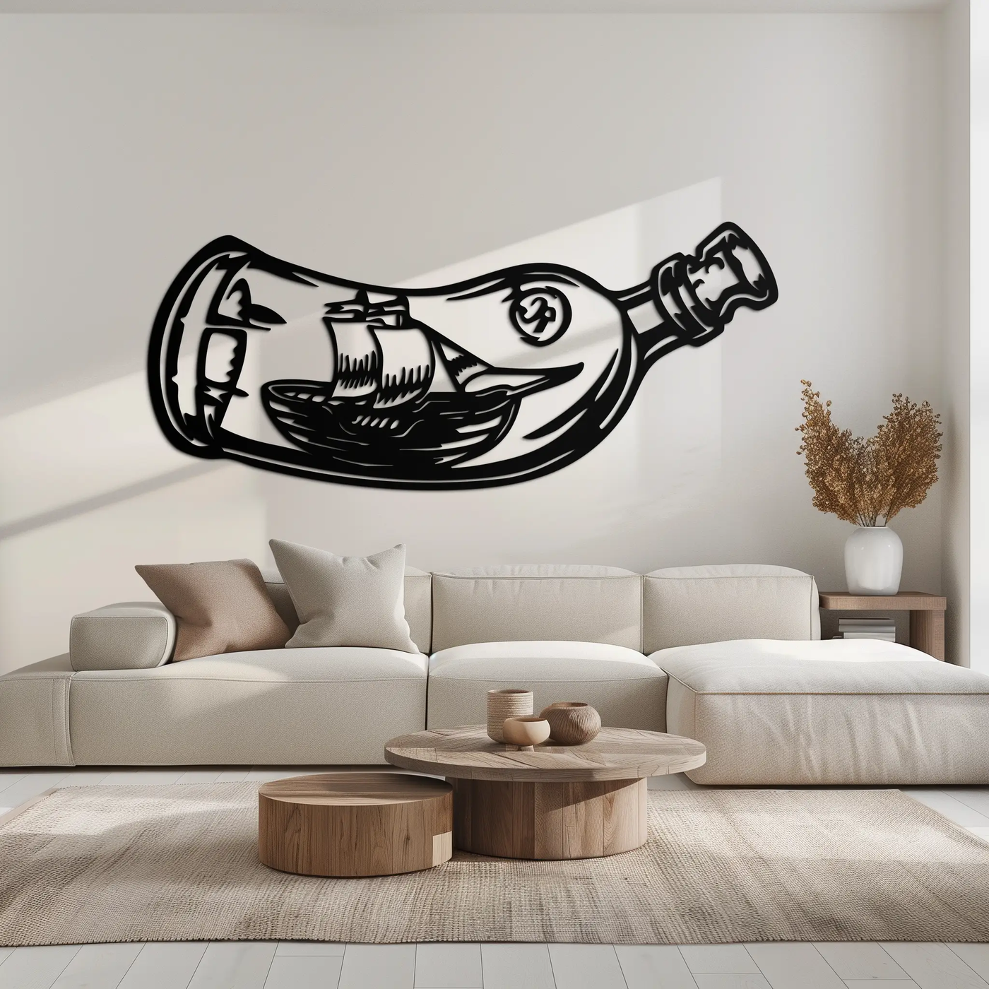 Ship in a Bottle Metal Wall Art – Nautical Silhouette Design for Sea Lovers- KAF691 by Enova Art