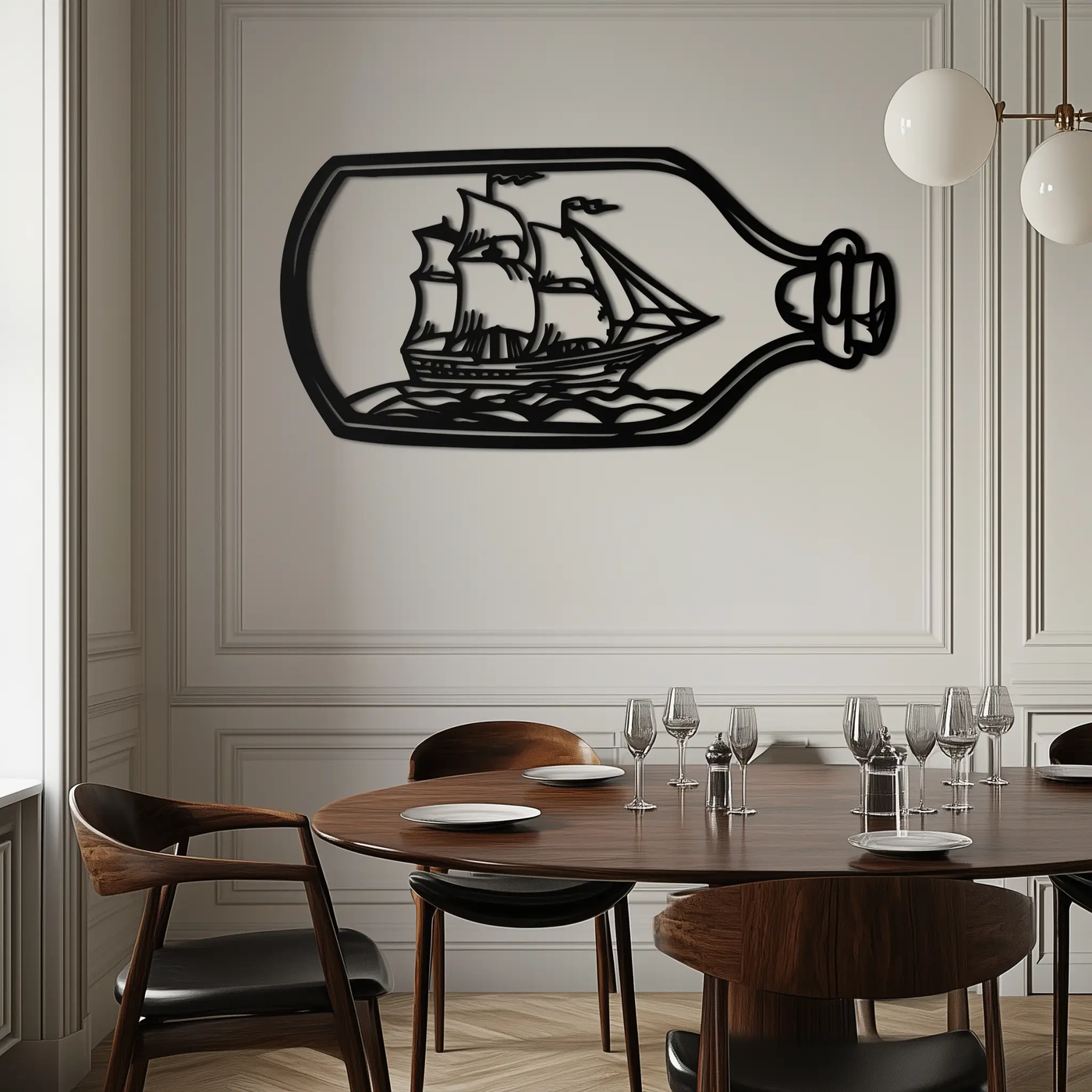 Sailboat in a Bottle Metal Wall Art – Nautical-Inspired Silhouette for Ocean Dreamers- KAF692 by Enova Art