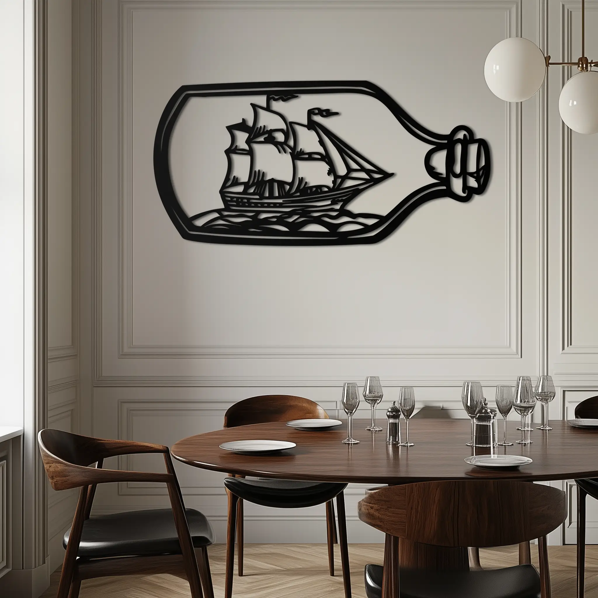 Sailboat in a Bottle Metal Wall Art – Nautical-Inspired Silhouette for Ocean Dreamers- KAF692 by Enova Art