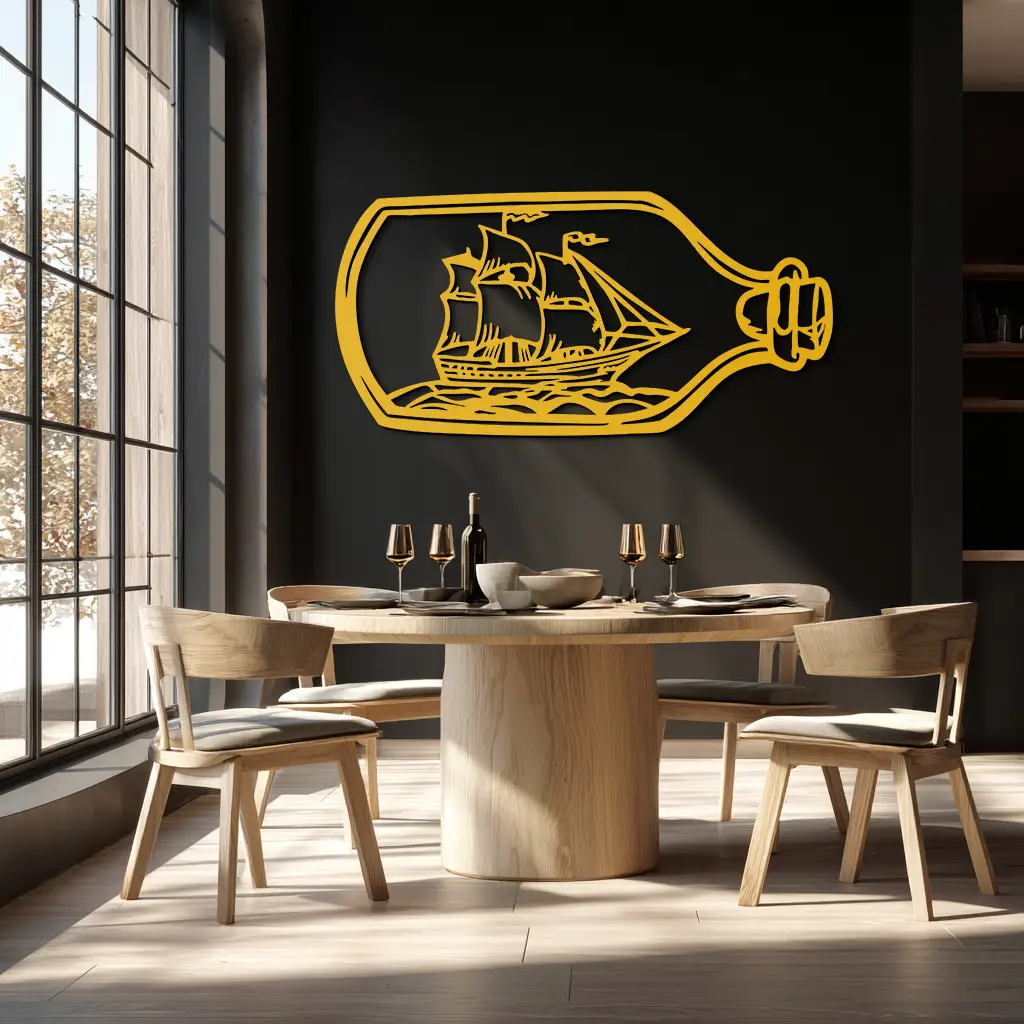 Sailboat in a Bottle Metal Wall Art – Nautical-Inspired Silhouette for Ocean Dreamers- KAF692 by Enova Art