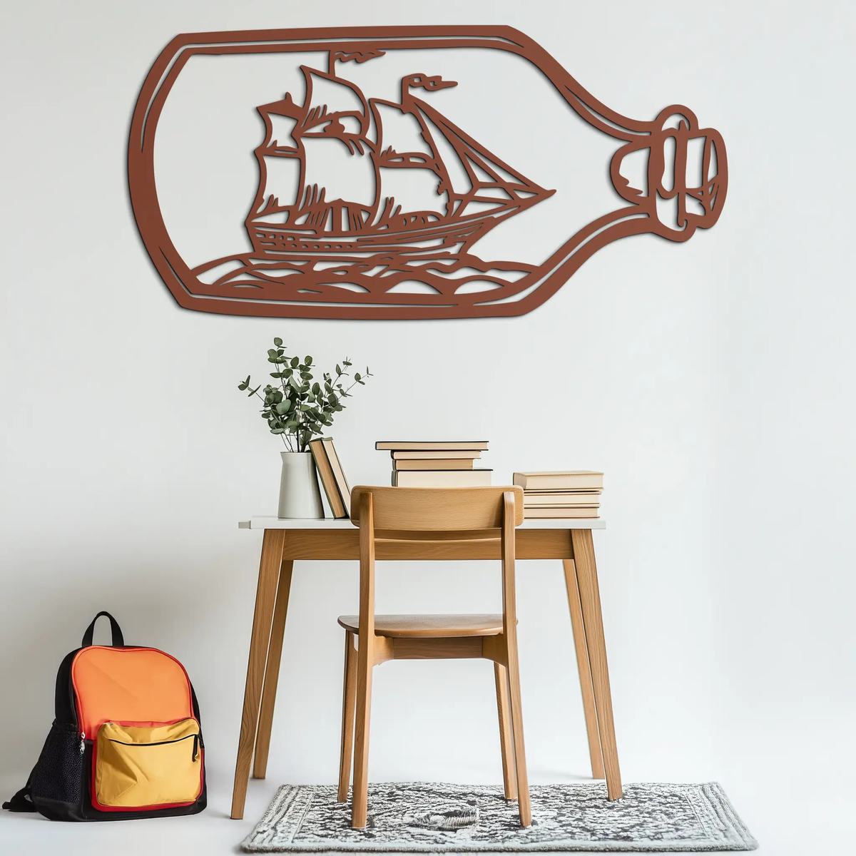 Sailboat in a Bottle Metal Wall Art – Nautical-Inspired Silhouette for Ocean Dreamers- KAF692 by Enova Art
