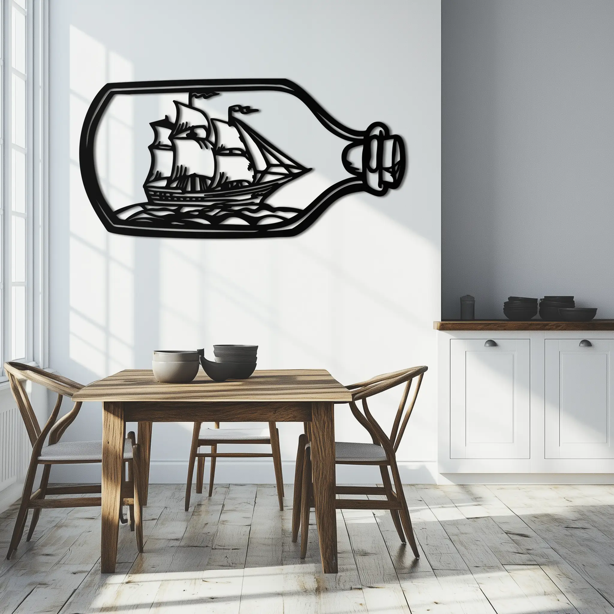 Sailboat in a Bottle Metal Wall Art – Nautical-Inspired Silhouette for Ocean Dreamers- KAF692 by Enova Art