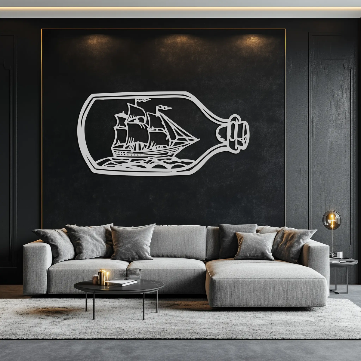 Sailboat in a Bottle Metal Wall Art – Nautical-Inspired Silhouette for Ocean Dreamers- KAF692 by Enova Art
