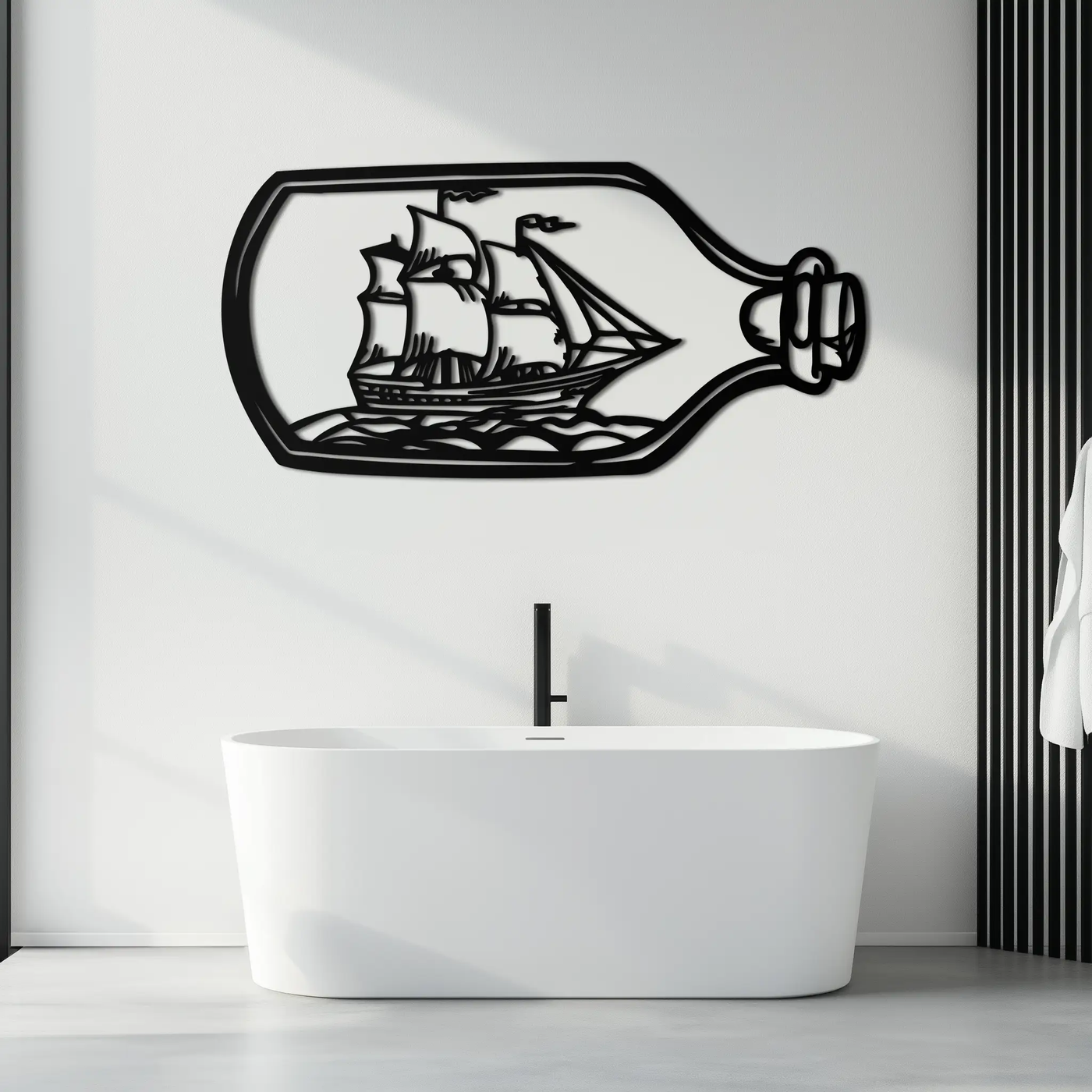 Sailboat in a Bottle Metal Wall Art – Nautical-Inspired Silhouette for Ocean Dreamers- KAF692 by Enova Art