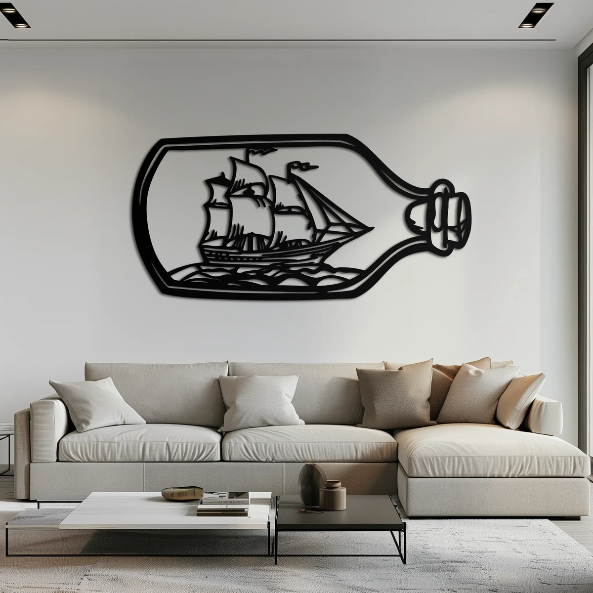 Sailboat in a Bottle Metal Wall Art – Nautical-Inspired Silhouette for Ocean Dreamers- KAF692 by Enova Art