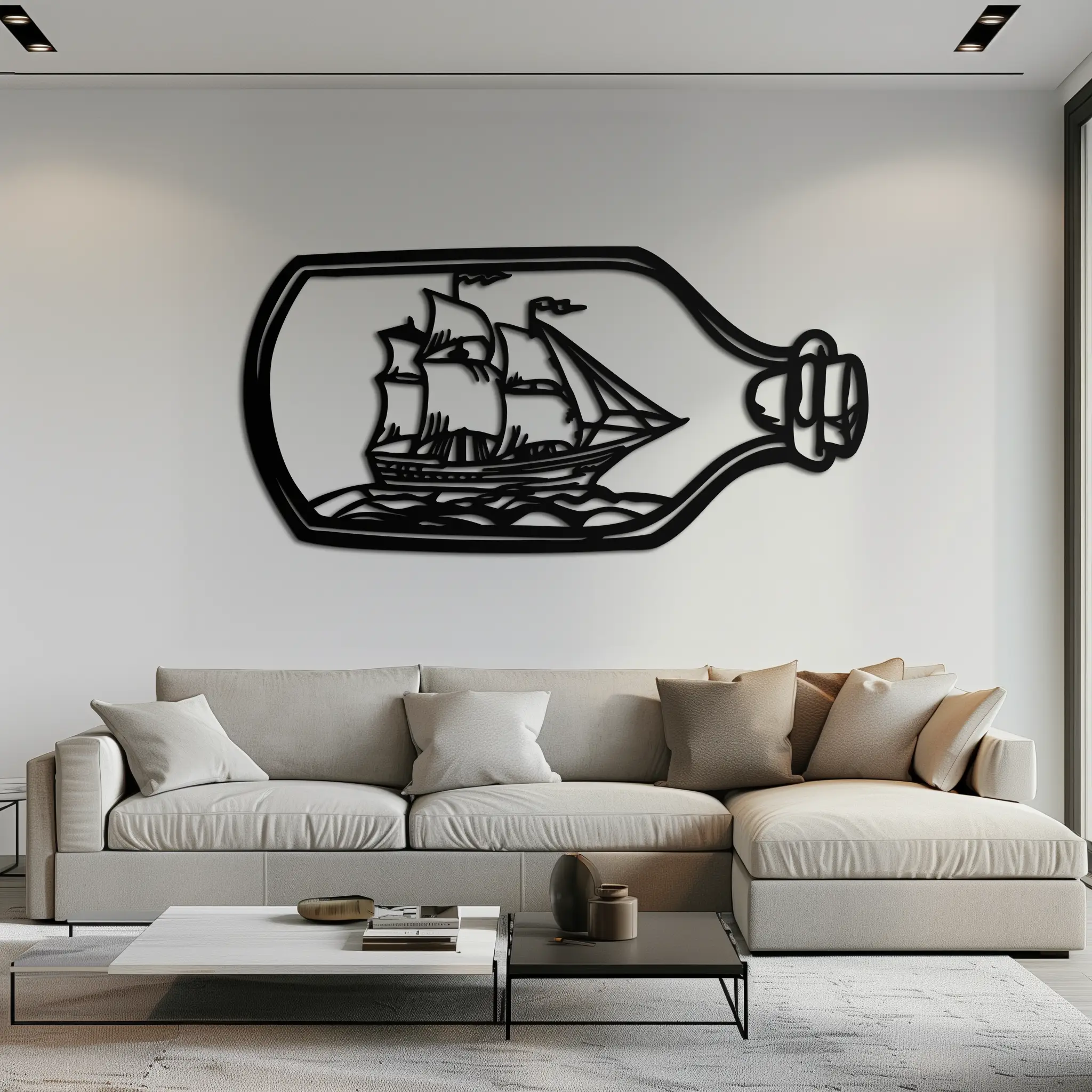 Sailboat in a Bottle Metal Wall Art – Nautical-Inspired Silhouette for Ocean Dreamers- KAF692 by Enova Art