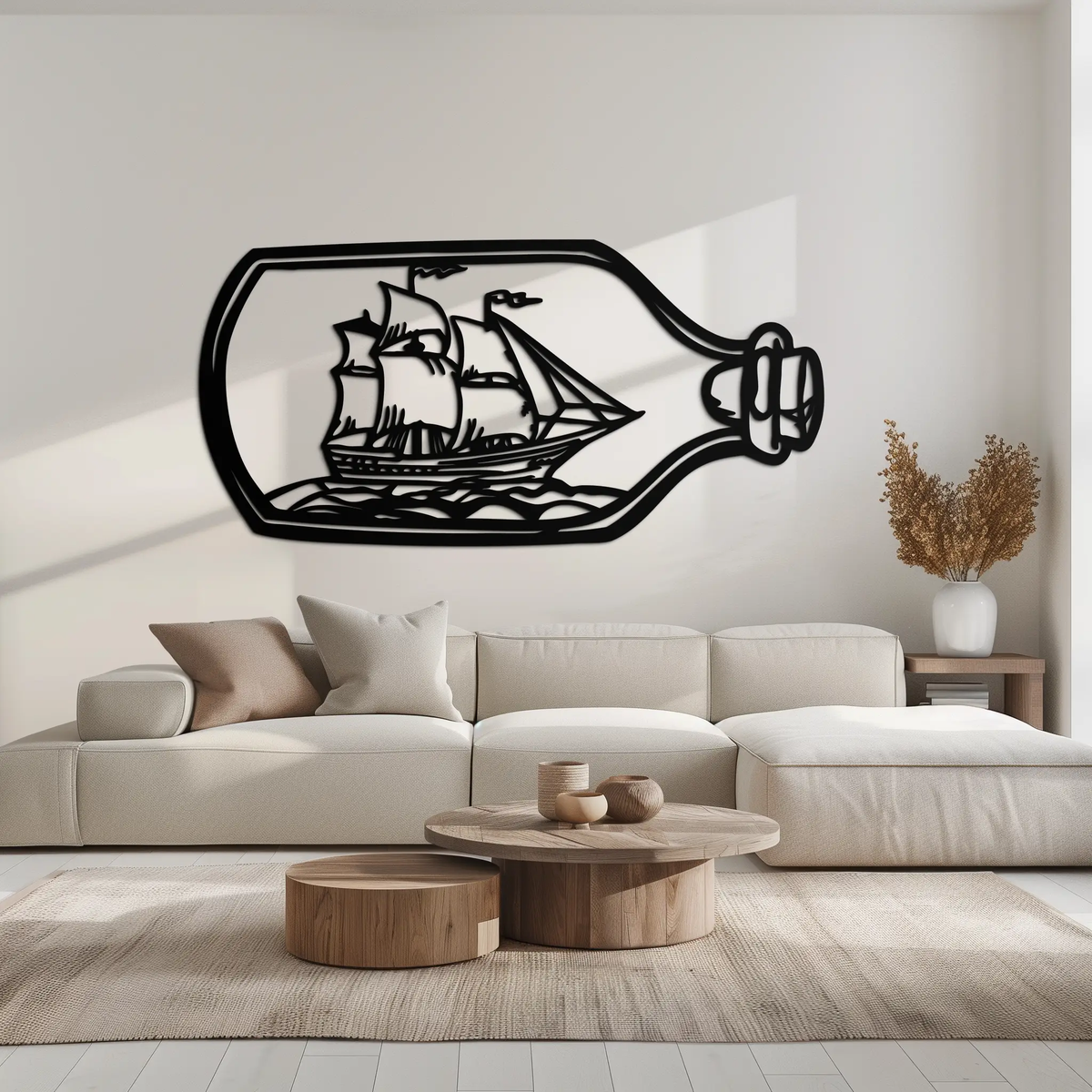 Sailboat in a Bottle Metal Wall Art – Nautical-Inspired Silhouette for Ocean Dreamers- KAF692 by Enova Art