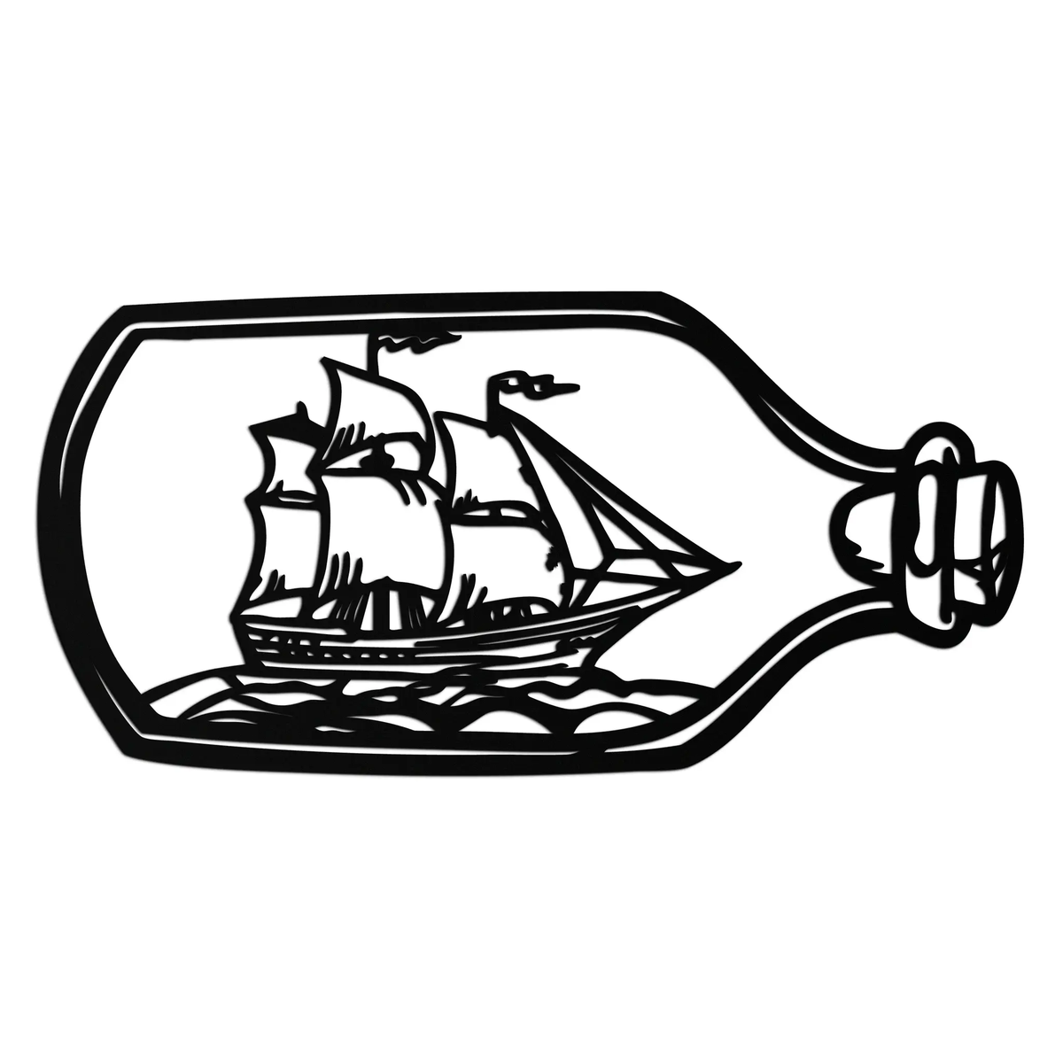 Sailboat in a Bottle Metal Wall Art – Nautical-Inspired Silhouette for Ocean Dreamers- KAF692 by Enova Art