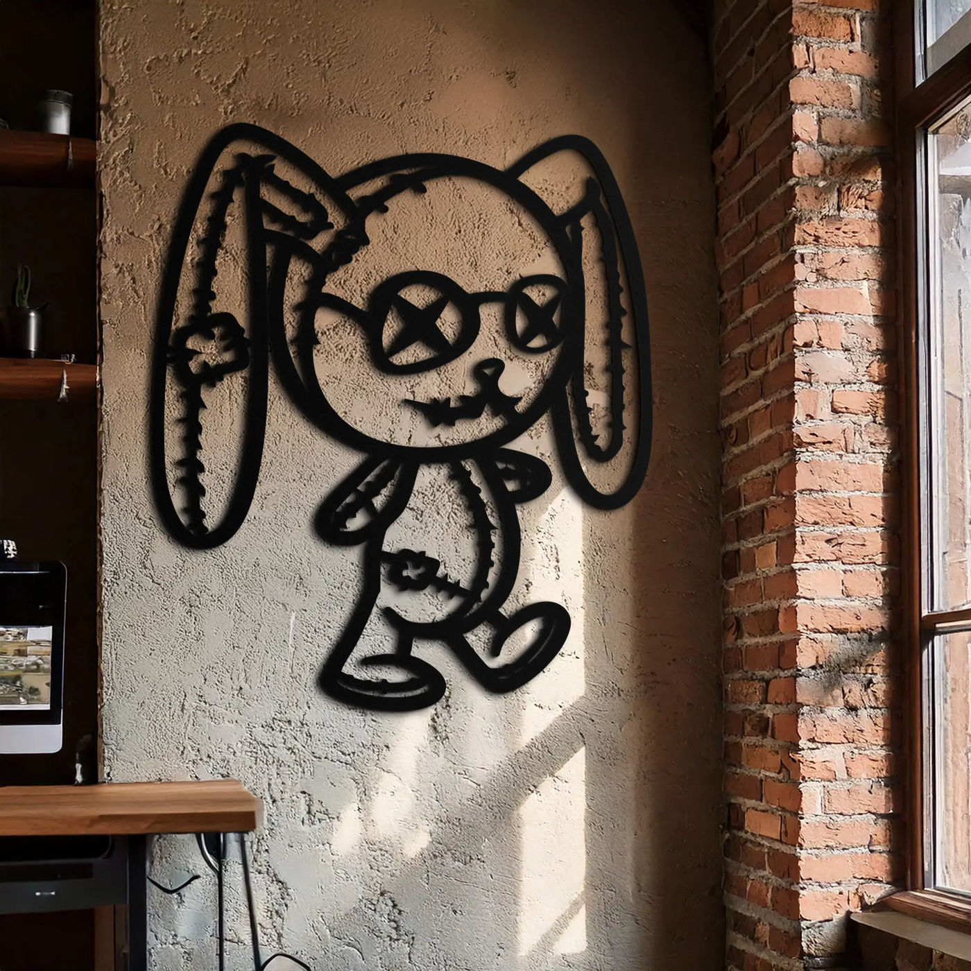 Patchwork Bunny Metal Wall Art – Whimsical Silhouette Design for Cozy Spaces- KAF693 by Enova Art