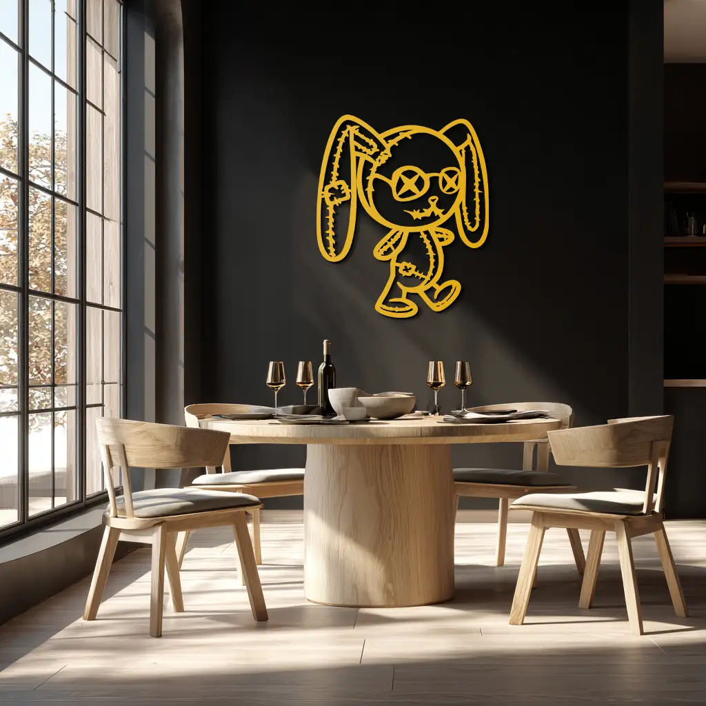 Patchwork Bunny Metal Wall Art – Whimsical Silhouette Design for Cozy Spaces- KAF693 by Enova Art