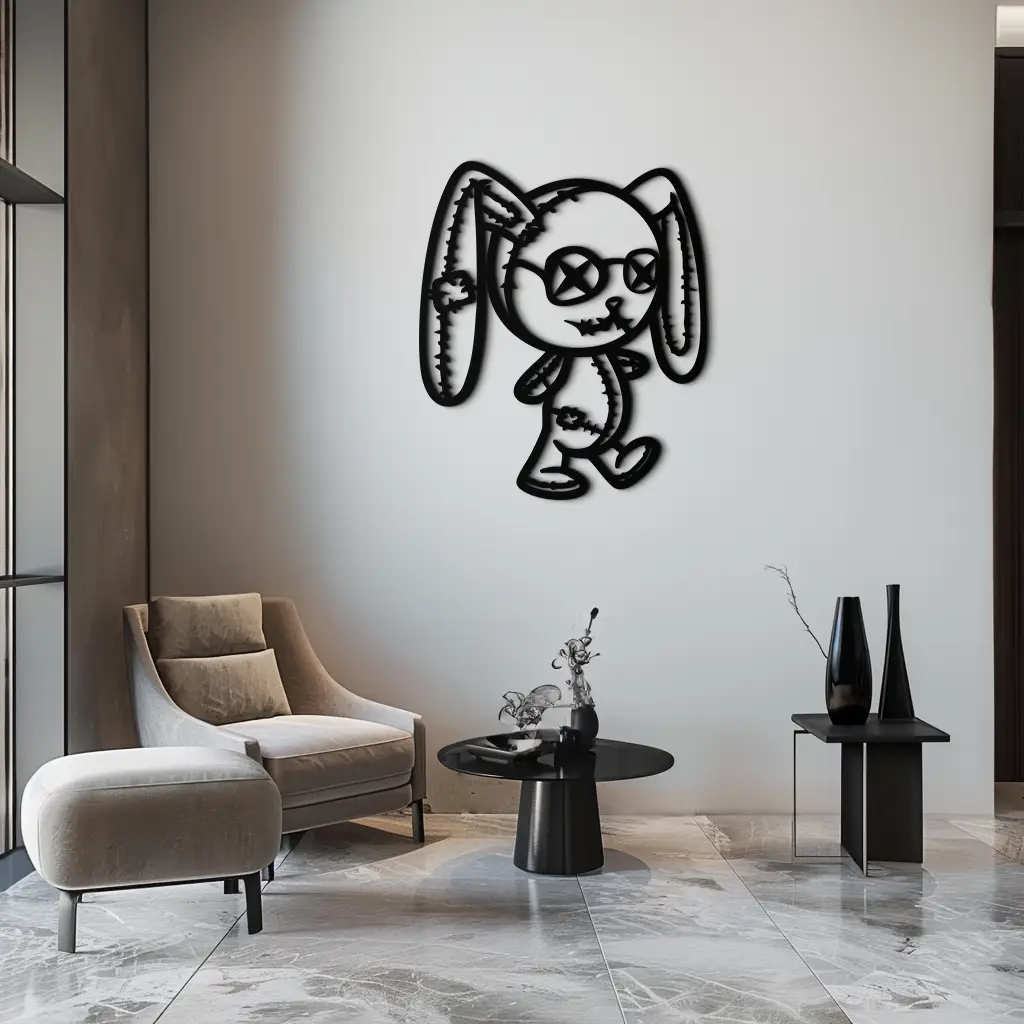 Patchwork Bunny Metal Wall Art – Whimsical Silhouette Design for Cozy Spaces- KAF693 by Enova Art