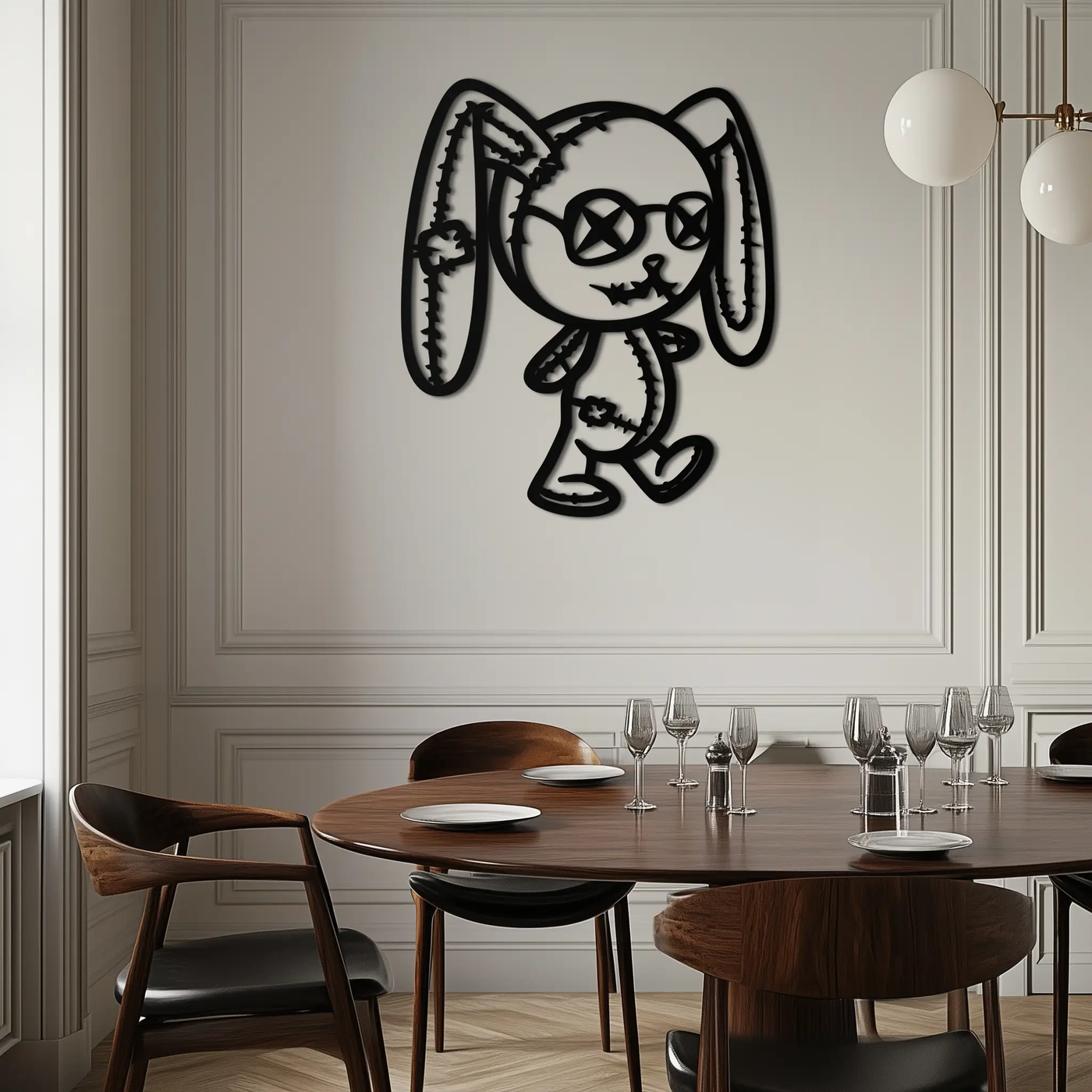 Patchwork Bunny Metal Wall Art – Whimsical Silhouette Design for Cozy Spaces- KAF693 by Enova Art