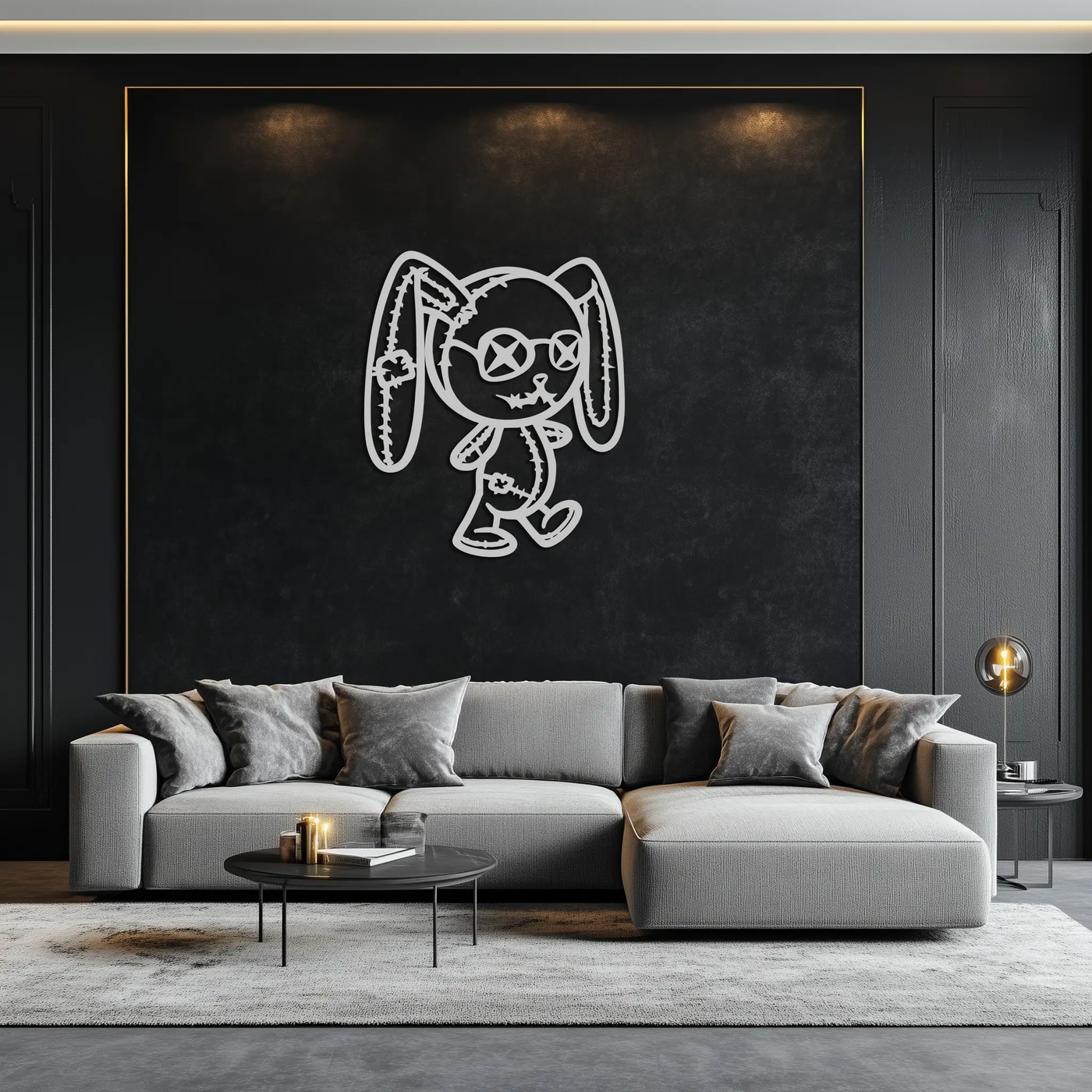 Patchwork Bunny Metal Wall Art – Whimsical Silhouette Design for Cozy Spaces- KAF693 by Enova Art