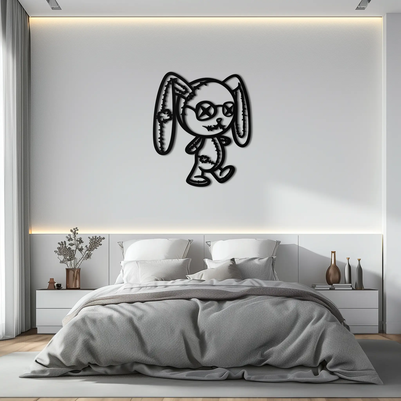 Patchwork Bunny Metal Wall Art – Whimsical Silhouette Design for Cozy Spaces- KAF693 by Enova Art