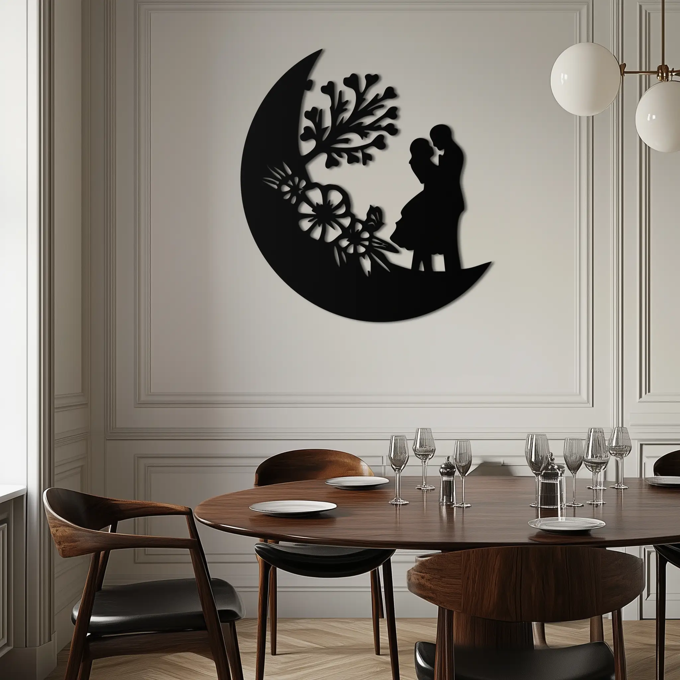 : Lovers on the Moon Metal Wall Art – Romantic Silhouette for Dreamy Interiors- KAF695 by Enova Art
