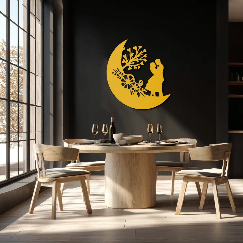: Lovers on the Moon Metal Wall Art – Romantic Silhouette for Dreamy Interiors- KAF695 by Enova Art