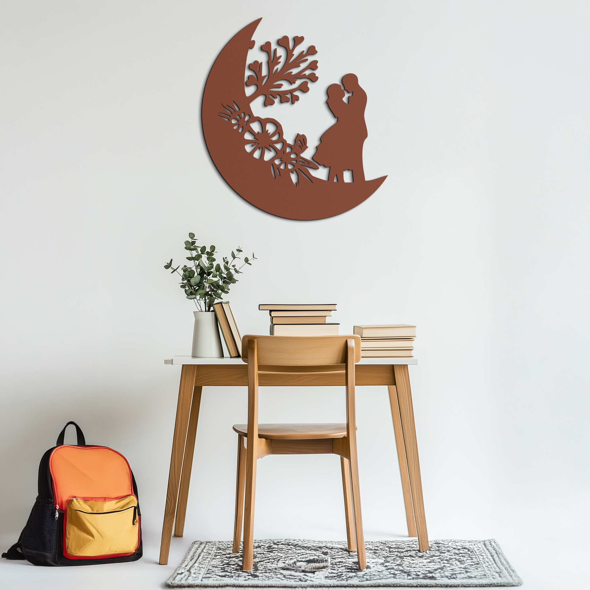 : Lovers on the Moon Metal Wall Art – Romantic Silhouette for Dreamy Interiors- KAF695 by Enova Art