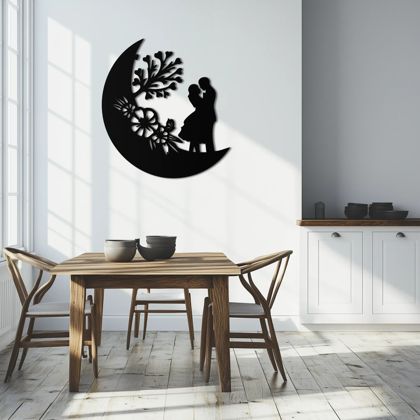 : Lovers on the Moon Metal Wall Art – Romantic Silhouette for Dreamy Interiors- KAF695 by Enova Art