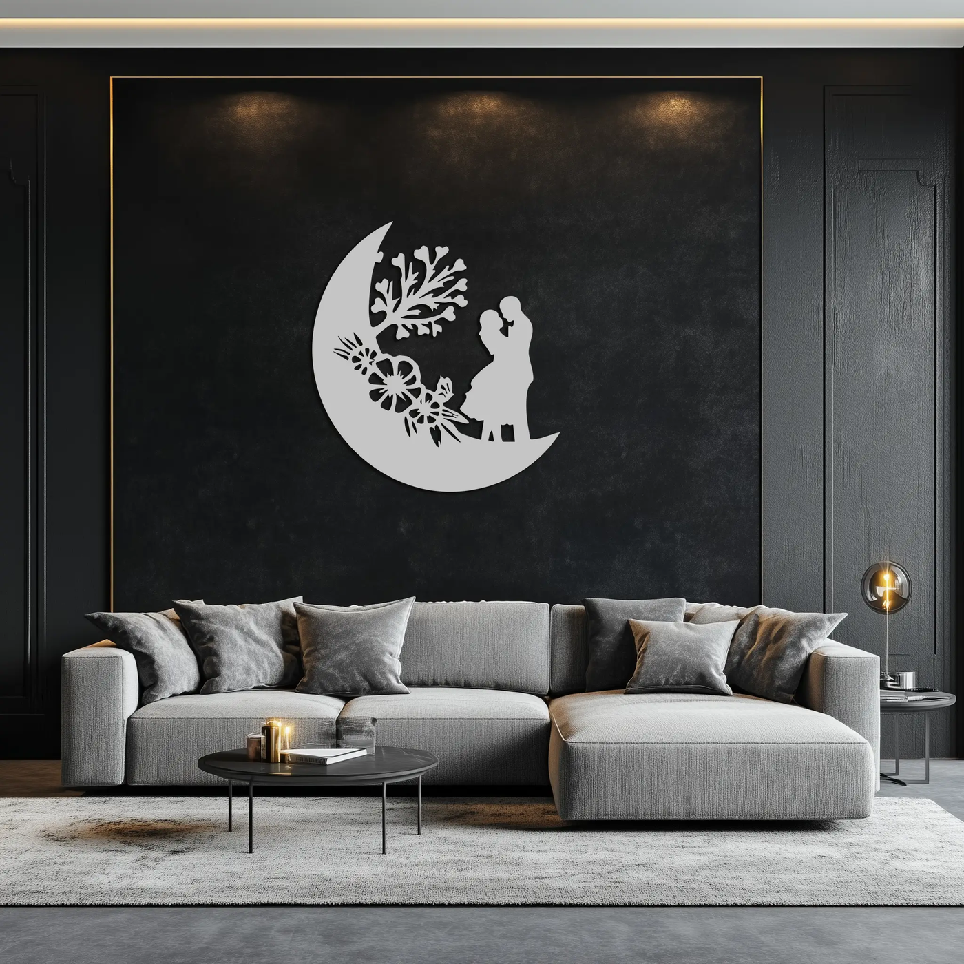 : Lovers on the Moon Metal Wall Art – Romantic Silhouette for Dreamy Interiors- KAF695 by Enova Art
