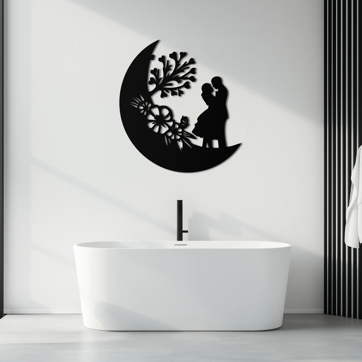 : Lovers on the Moon Metal Wall Art – Romantic Silhouette for Dreamy Interiors- KAF695 by Enova Art
