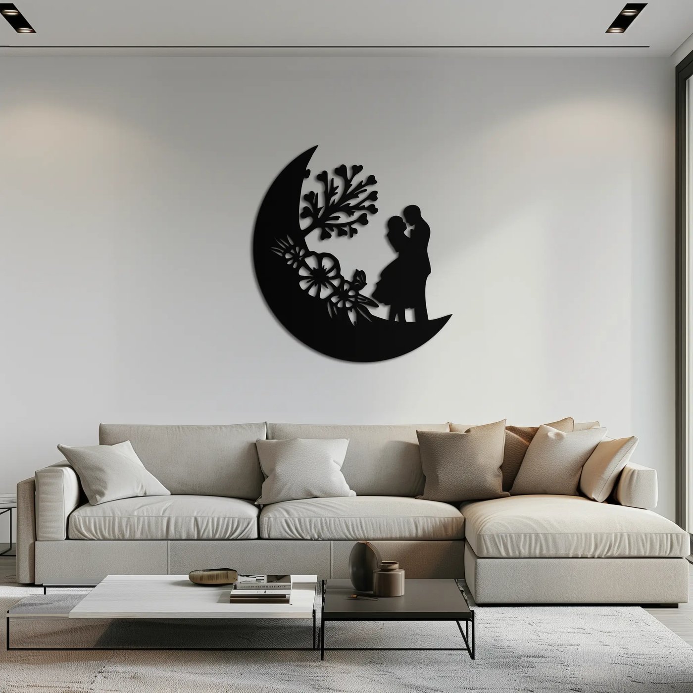 : Lovers on the Moon Metal Wall Art – Romantic Silhouette for Dreamy Interiors- KAF695 by Enova Art