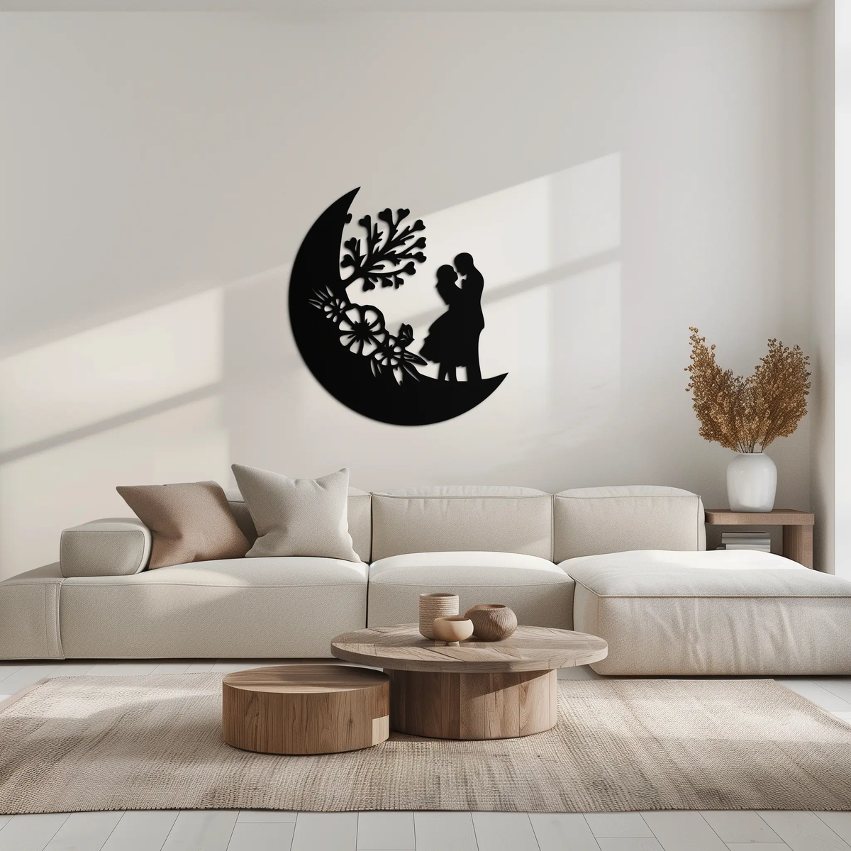 : Lovers on the Moon Metal Wall Art – Romantic Silhouette for Dreamy Interiors- KAF695 by Enova Art