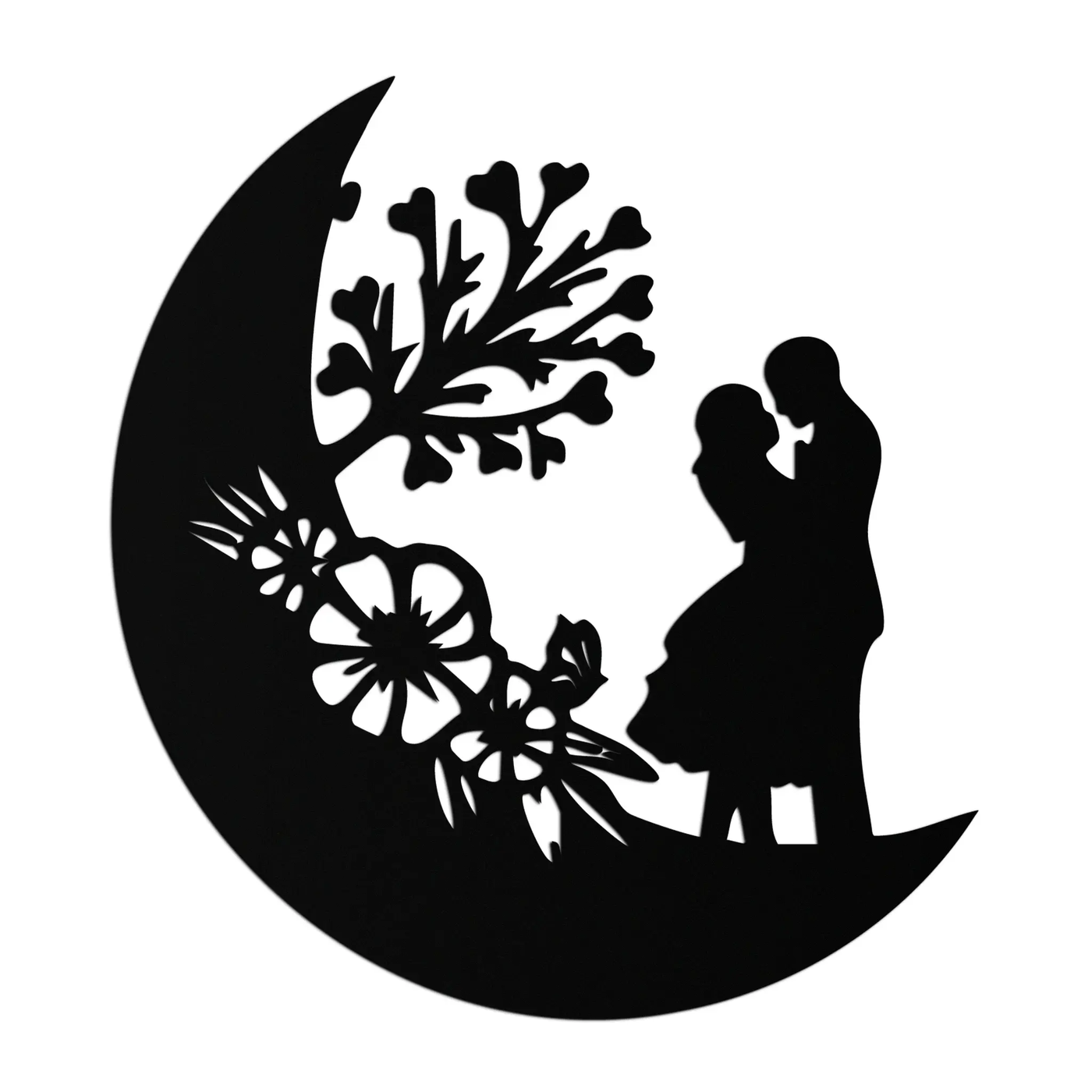 : Lovers on the Moon Metal Wall Art – Romantic Silhouette for Dreamy Interiors- KAF695 by Enova Art