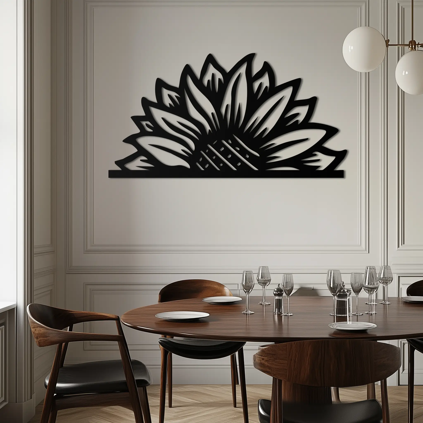 Half Sunflower Metal Wall Art – Nature-Inspired Floral Silhouette for Bright Interiors- KAF696 by Enova Art