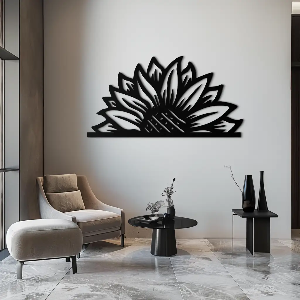 Half Sunflower Metal Wall Art – Nature-Inspired Floral Silhouette for Bright Interiors- KAF696 by Enova Art