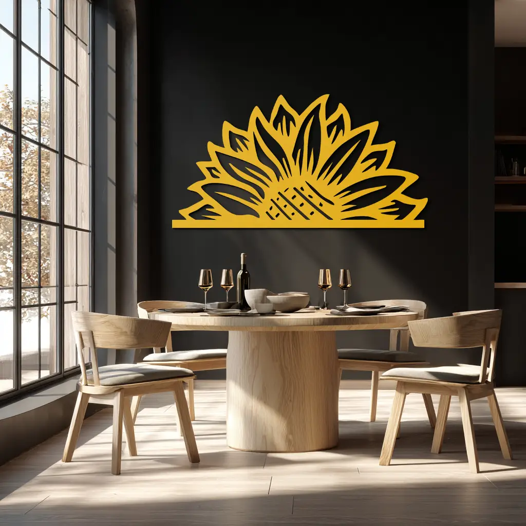 Half Sunflower Metal Wall Art – Nature-Inspired Floral Silhouette for Bright Interiors- KAF696 by Enova Art