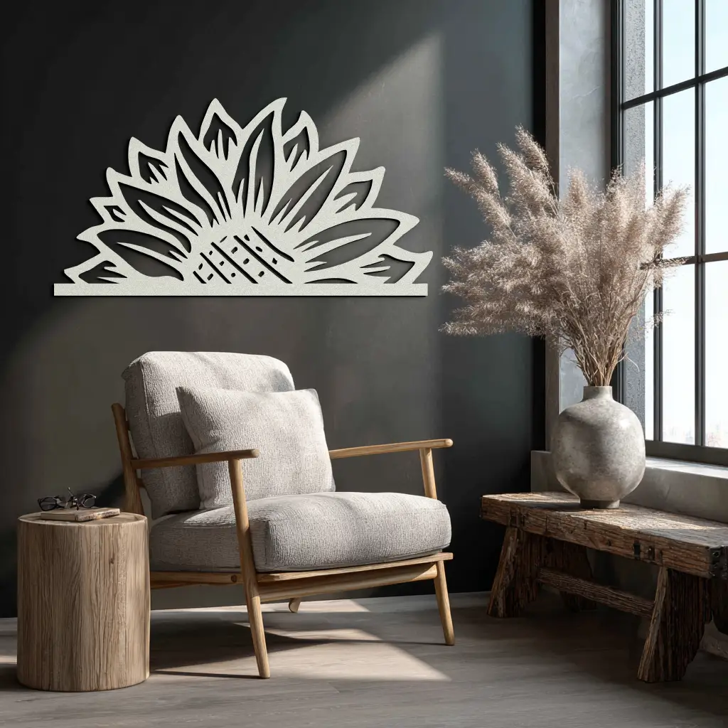 Half Sunflower Metal Wall Art – Nature-Inspired Floral Silhouette for Bright Interiors- KAF696 by Enova Art