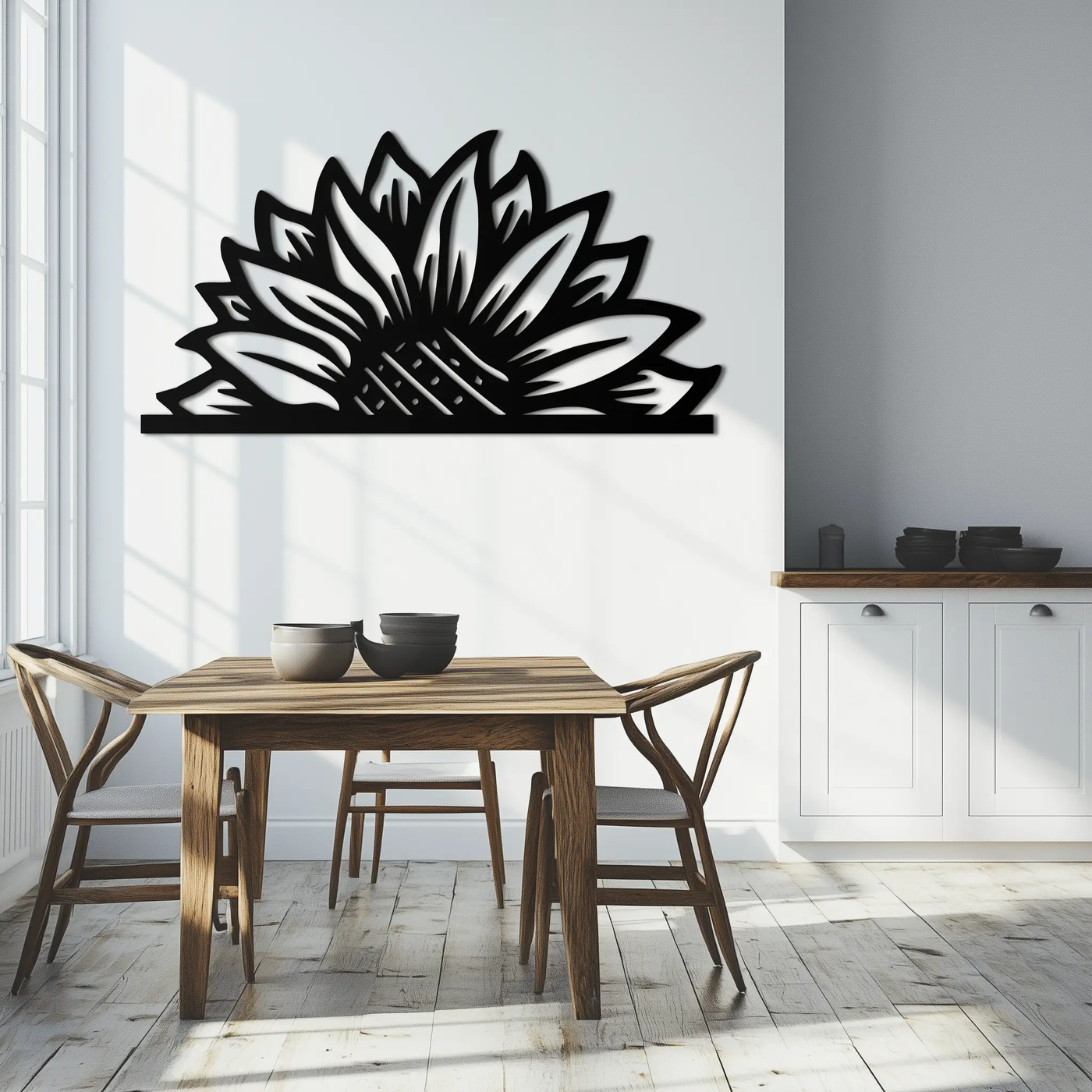 Half Sunflower Metal Wall Art – Nature-Inspired Floral Silhouette for Bright Interiors- KAF696 by Enova Art