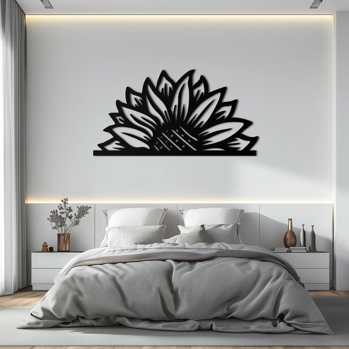 Half Sunflower Metal Wall Art – Nature-Inspired Floral Silhouette for Bright Interiors- KAF696 by Enova Art