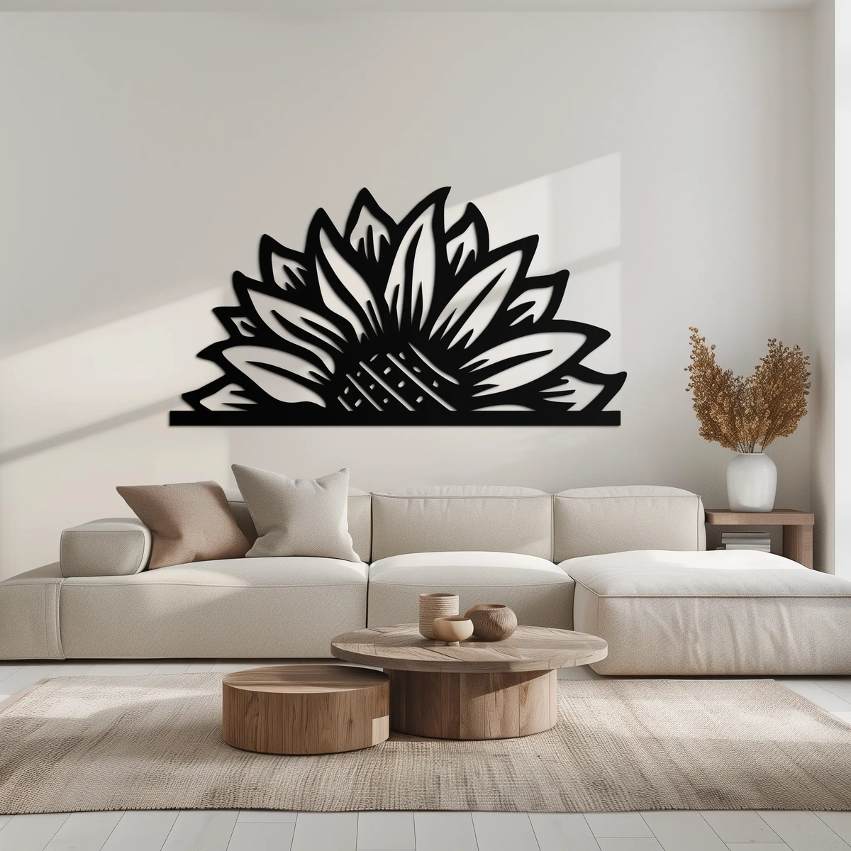 Half Sunflower Metal Wall Art – Nature-Inspired Floral Silhouette for Bright Interiors- KAF696 by Enova Art