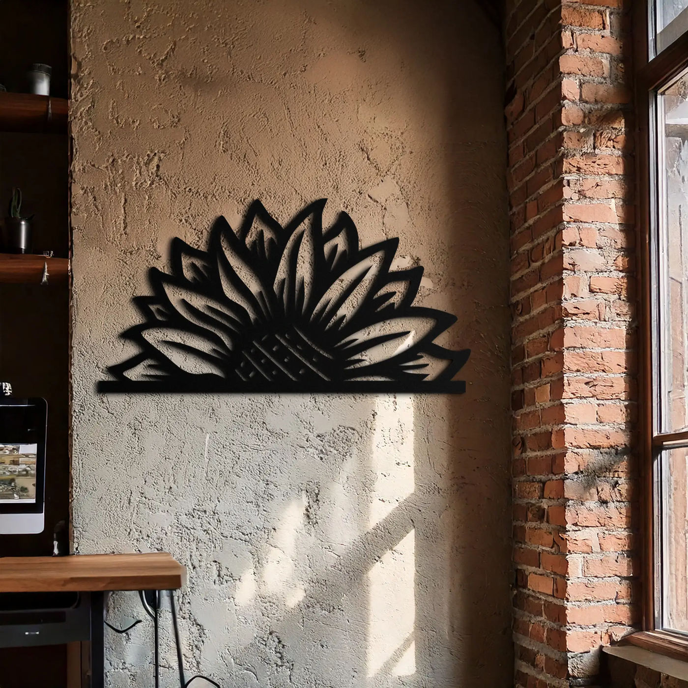Half Sunflower Metal Wall Art – Nature-Inspired Floral Silhouette for Bright Interiors- KAF696 by Enova Art