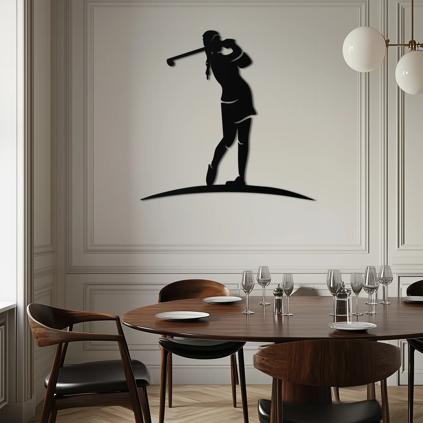 Female Golfer Metal Wall Art – Elegant Sports Silhouette for Modern Spaces- KAF698 by Enova Art