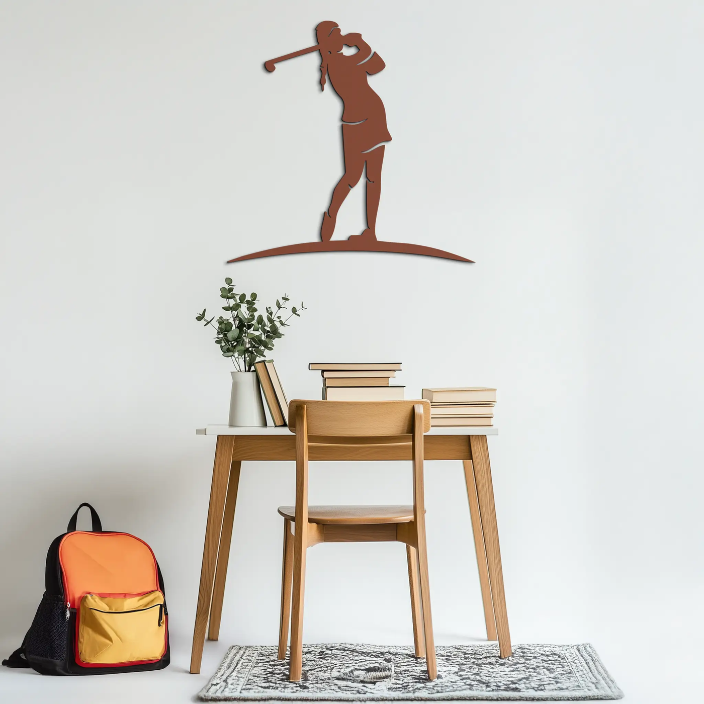 Female Golfer Metal Wall Art – Elegant Sports Silhouette for Modern Spaces- KAF698 by Enova Art