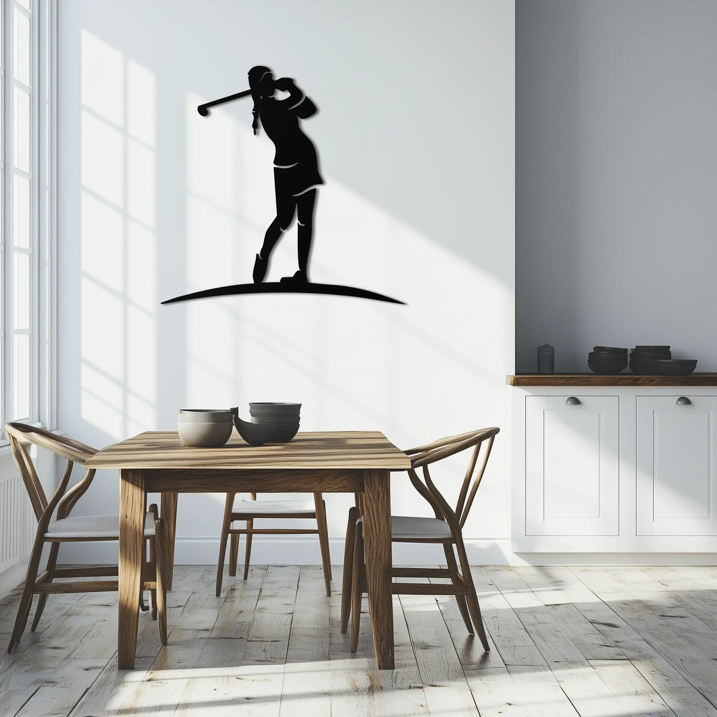 Female Golfer Metal Wall Art – Elegant Sports Silhouette for Modern Spaces- KAF698 by Enova Art